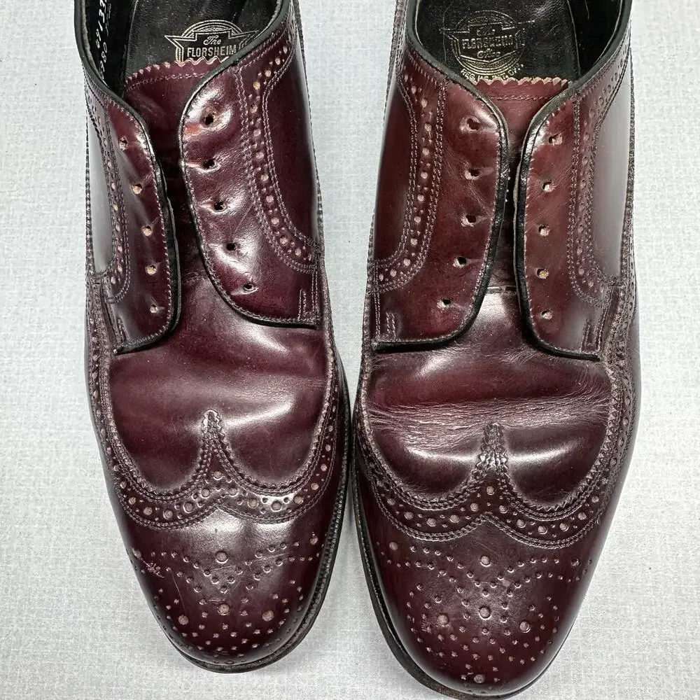 Men's Florsheim Imperial‎ Kenmoor Longwing Oxfords Dress Shoes SZ 7.5 D Burgundy